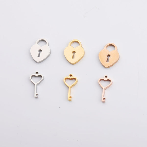 Spot Mirror Stainless Steel Hollow Love Key Peach Heart Concentric Lock Couple Necklace Pendant Diy Jewelry Accessories