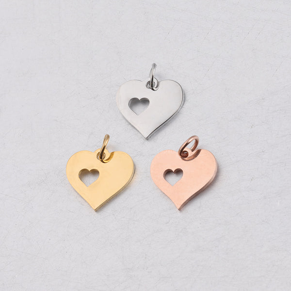 13*16mm Double Love Peach Heart Full Polished Small Pendant Diy Stainless Steel Jewelry Accessories With Hanging Ring 0.8*5mm