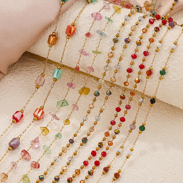 Stainless Steel Plated Color Retaining Crystal Color Bead Chain DIY Handmade Material Loose Chain