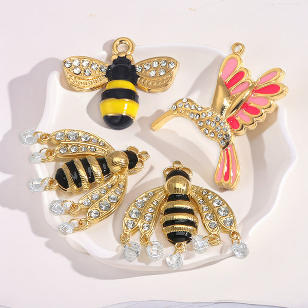 Stainless Steel Bee Hummingbird Pendant Drip Oil Cute Earrings Pendant