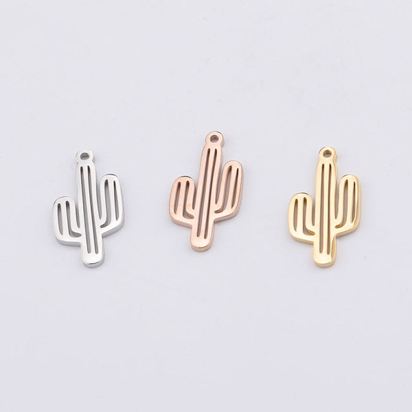 Mirror Fine Polished Stainless Steel Plant Openwork Cactus Pendant DIY Jewelry Accessories 13*25mm