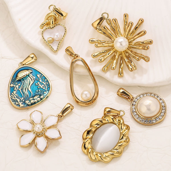 Vacuum Gold Plated Imitation Pearl Pendant DIY Necklace Earring Pendant Stainless Steel Jewelry Accessories