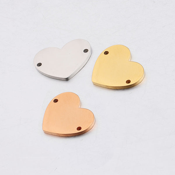 Mirror Stainless Steel Inner Double Hole Love Peach Heart Pendant Connector DIY Jewelry Accessories 17*20mm