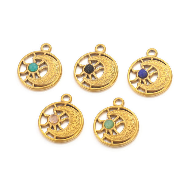 Stainless Steel Sun Moon Necklace Jewelry DIY Natural Stone Pendant