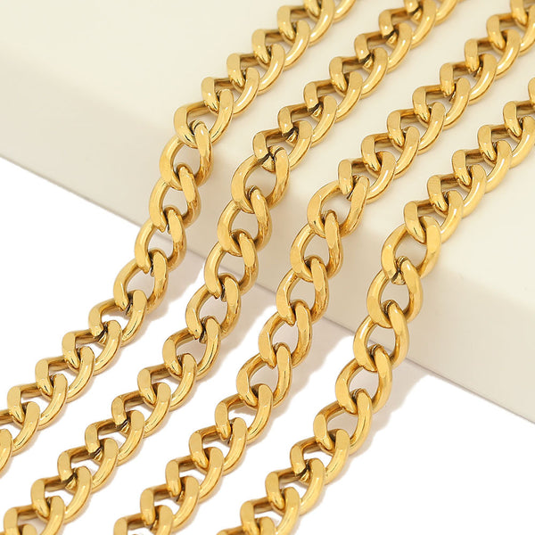 Color-Preserving Vacuum-Plated Stainless Steel Cuban Chain Double-Sided Grinding Snake-Shaped Chain