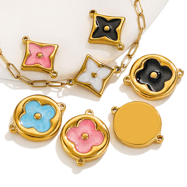 Stainless Steel 18k Gold Inlaid Four-Leaf Clover Double Hanging Bracelet Necklace Diy Jewelry Accessories