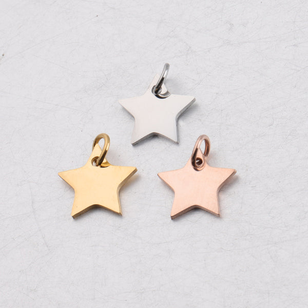 12mm Pentagram Accessories Mirror Small Pendant DIY Stainless Steel Jewelry Accessories with Hanging Ring 0.8*5mm