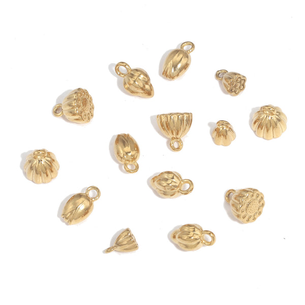 Stainless Steel Lotus Pendant Diy Gold-Plated Jewelry Charm