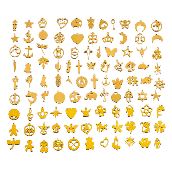 20pcs/Bag Mix Design Stainless Steel Pendants Diy Accessories