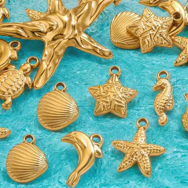 Stainless Steel Marine Series Pendant Accessories Shell Conch Starfish DIY Necklace Pendant