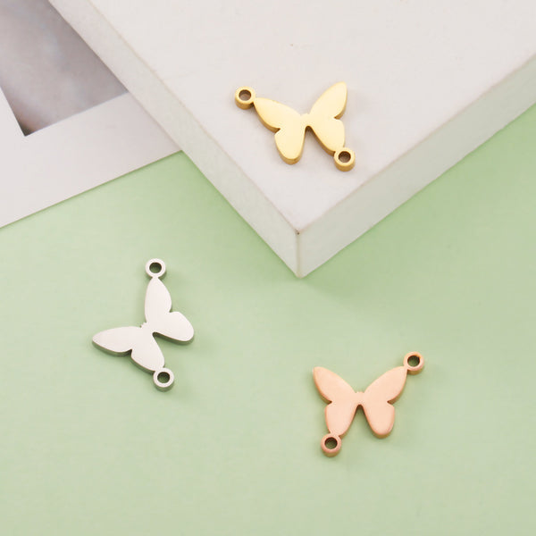 Mirror Stainless Steel Flat Cut Jewelry Accessories Diy Double Hole Butterfly Bracelet Necklace Pendant
