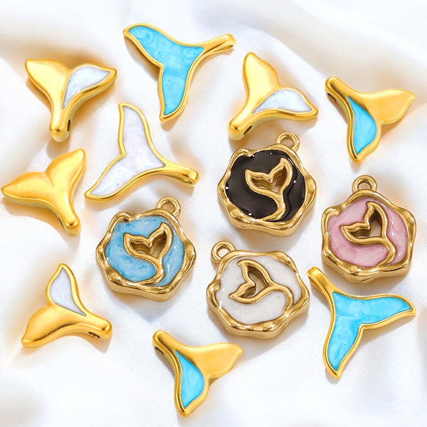 Stainless Steel Vacuum Color-Retaining Titanium Dripping Oil Enamell Mermaid Tail Charm