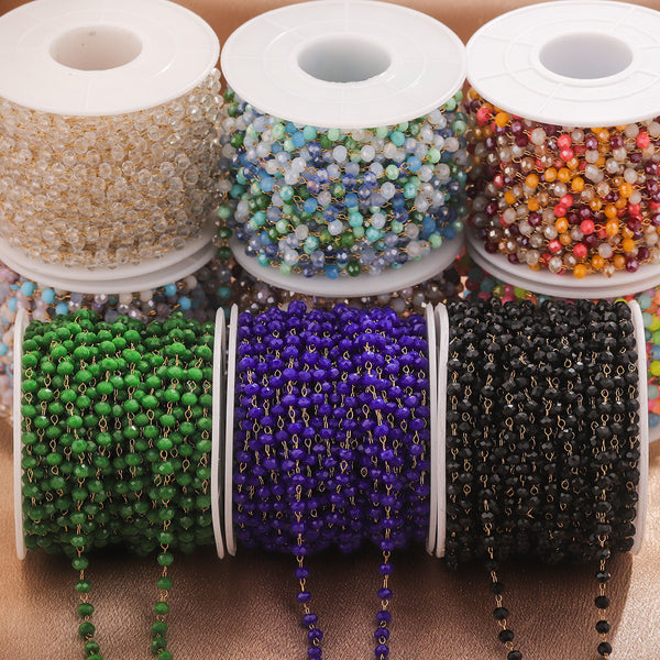 Stainless Steel Colored Beaded Crystal Chain Beaded Chain Handmade Diy Jewelry