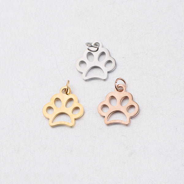 15*16mm Hollow Dog Paw Small Pendant Animal Pendant DIY Stainless Steel Jewelry Accessories with Hanging Ring 0.8*5mm