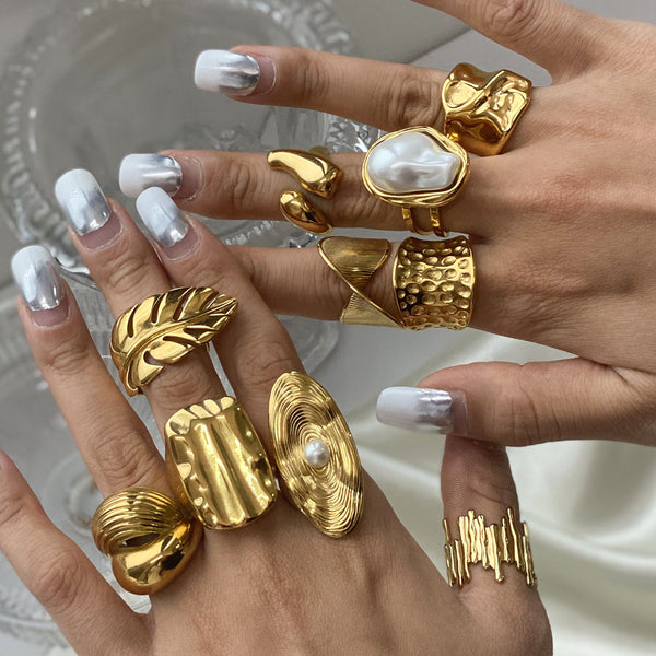 Stainless Steel Gold Pearl Ring Exaggerated Sense Of Luxury Ring