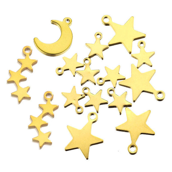 Stainless Steel Five-Pointed Star Moon Sky Tag Small Star Pendant Diy Handmade Necklace Jewelry Accessories