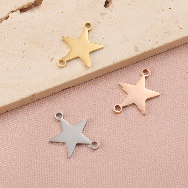 Stainless Steel Double Hole Pentagram Hang Tag High-End Sense Small Star Pendant Diy Handmade