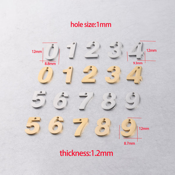 0-9 Arabic Numeral Single Hole Pendant Mirror Stainless Steel DIY Accessories Pendant