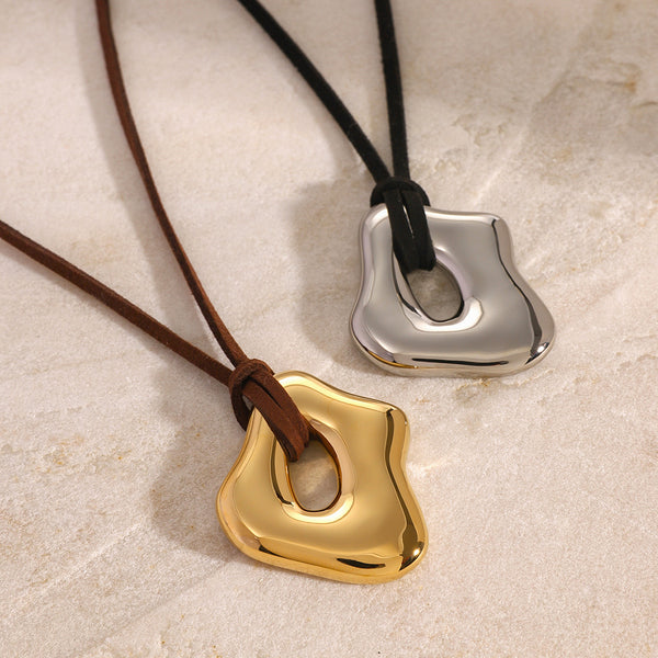 Stainless Steel Irregular Liquid Glossy Hollow Pendant Necklace