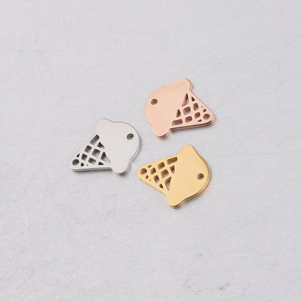 Stainless Steel Ice Cream Double Hole Small Pendant Accessories Mirror Hollow