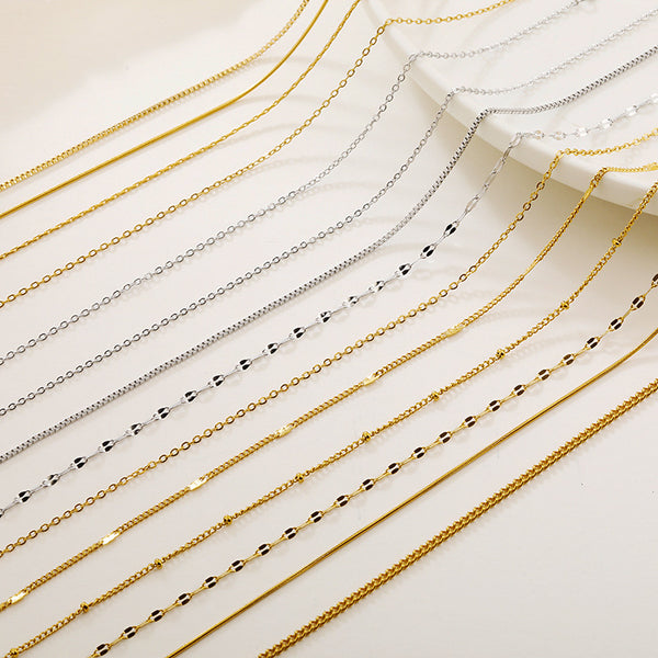 Stainless Steel Necklace Single Chain Box Melon Seeds Sideways Hammer Round Snake Bone Cross Lip O-Word Clavicle Chain