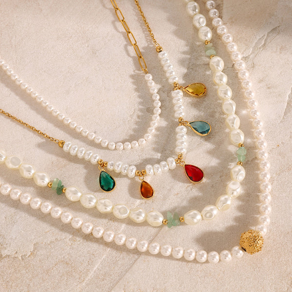 Stainless Steel Pearl Necklace High-Quality Zircon Natural Stone Clavicle Chain