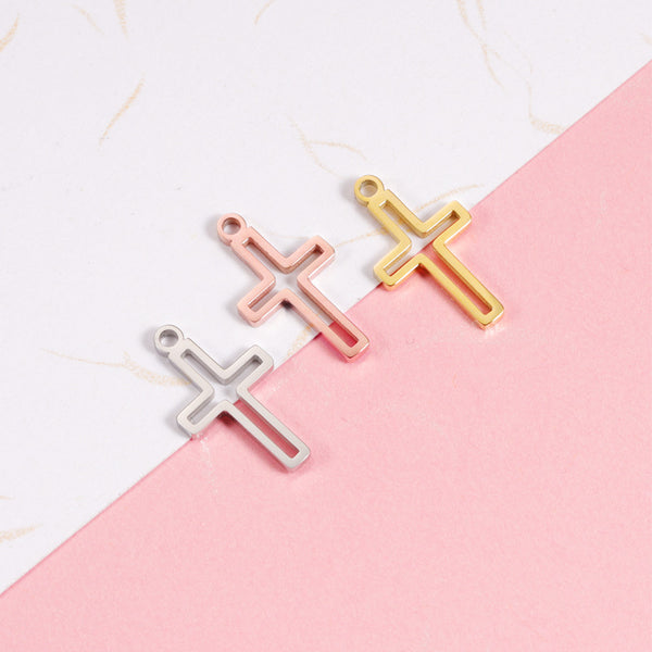 Mirror Stainless Steel Jewelry Accessories Cross Ring Diy Outer Hole Hollow Cross Personality Pendant