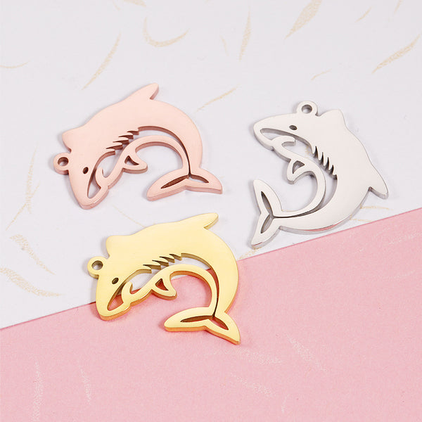 Mirror Stainless Steel Marine Animal Shark Jewelry Accessories DIY Hollow Personality Whale Shape Pendant