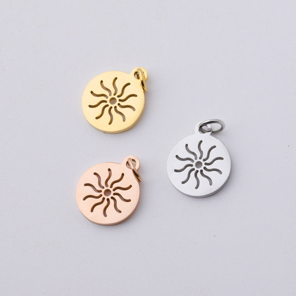 12*17mm Round Hollow Sun Full Polished Small Pendant DIY Stainless Steel Fittings with Hanging Ring 0.8*5mm