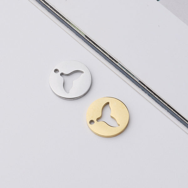 Mirror Stainless Steel Round Sign Pendant Hollow Mermaid Diy Fishtail Shape Jewelry Necklace Accessories