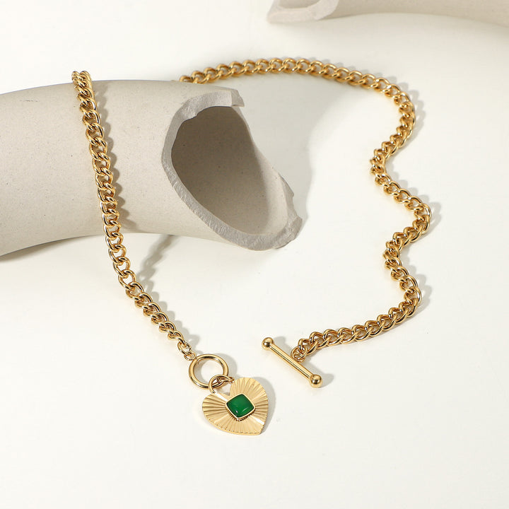 Stainless Steel Necklace Heart-Shaped Pendant Cuban Chain Necklace