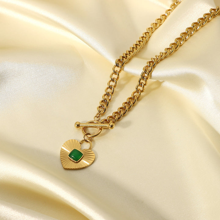 Stainless Steel Necklace Heart-Shaped Pendant Cuban Chain Necklace