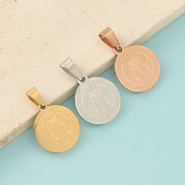 Fashion Stainless Steel Jewelry Accessories Diy Geometric Round Corrosion Cross Bead Pendant