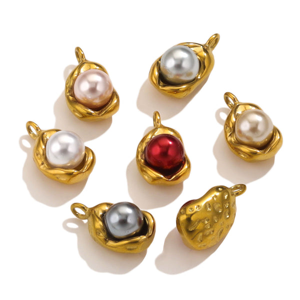 Stainless Steel Imitation Pearl Pendant Personalized Fashion Pea Shaped Pearl Pendant Diy Jewelry Accessories