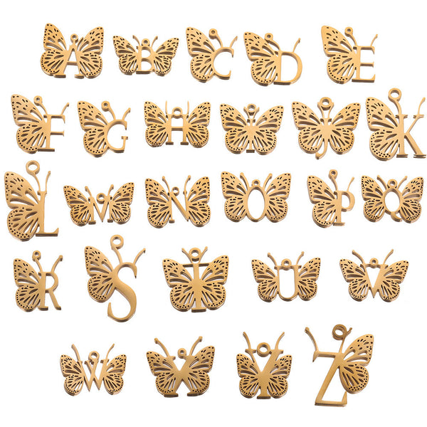 Stainless Steel 26 Letter Necklace Butterfly Letter Pendant Gold Plated Jewelry Diy Jewelry Making