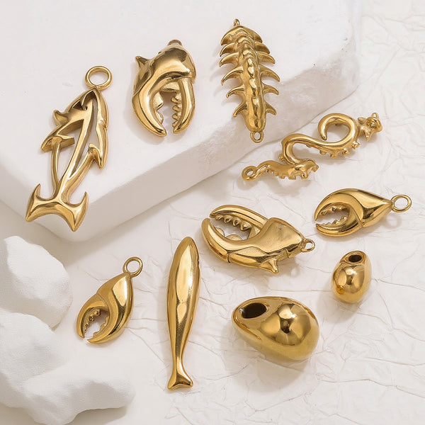 Vacuum Gold Plated Marine Animal Octopus Shark Crab Gold Pendant DIY Ocean Series Necklace Bracelet Jewelry