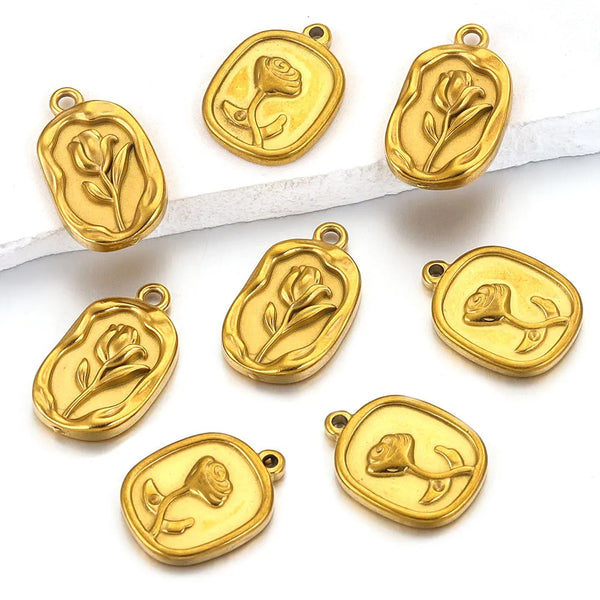 Stainless Steel 18k Gold Vacuum Electroplated Rose Pendant Diy Necklace Tulip Jewelry Accessories Making