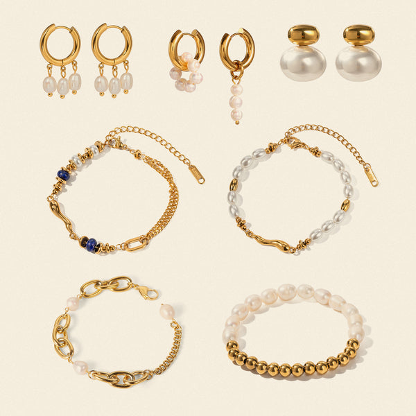 Stainless Steel Pearl Bracelets Earrings Women's Jewelry