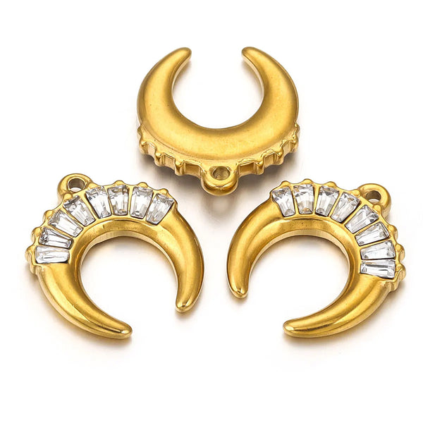 Stainless Steel 18k Gold-Plated Zircon Horn Moon Pendant Diy Necklace Jewelry