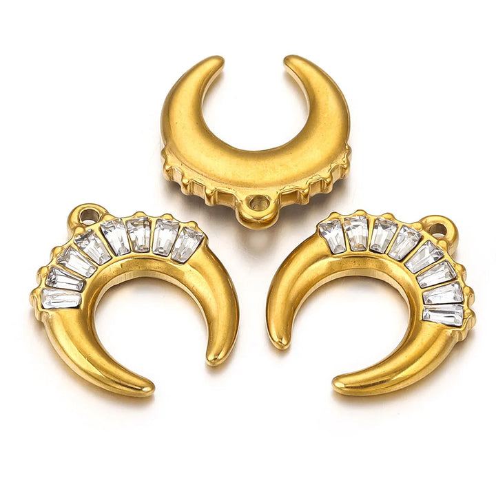Stainless Steel 18k Gold-Plated Zircon Horn Moon Pendant Diy Necklace Jewelry