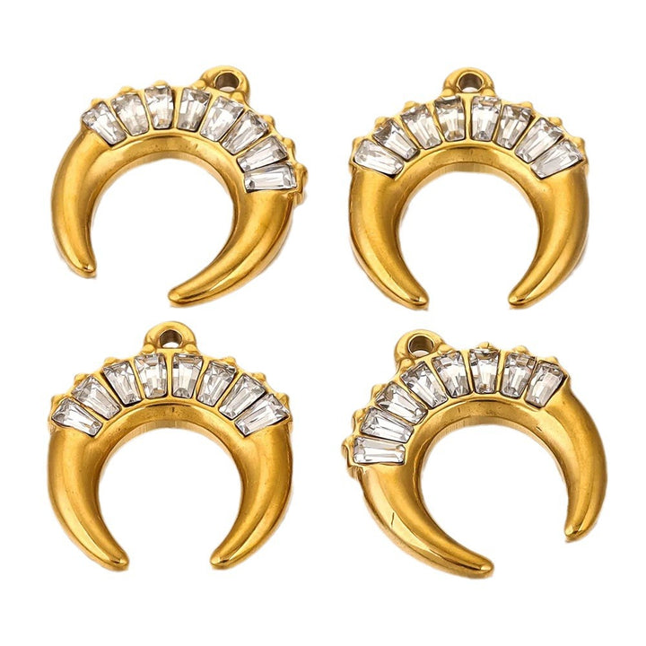 Stainless Steel 18k Gold-Plated Zircon Horn Moon Pendant Diy Necklace Jewelry