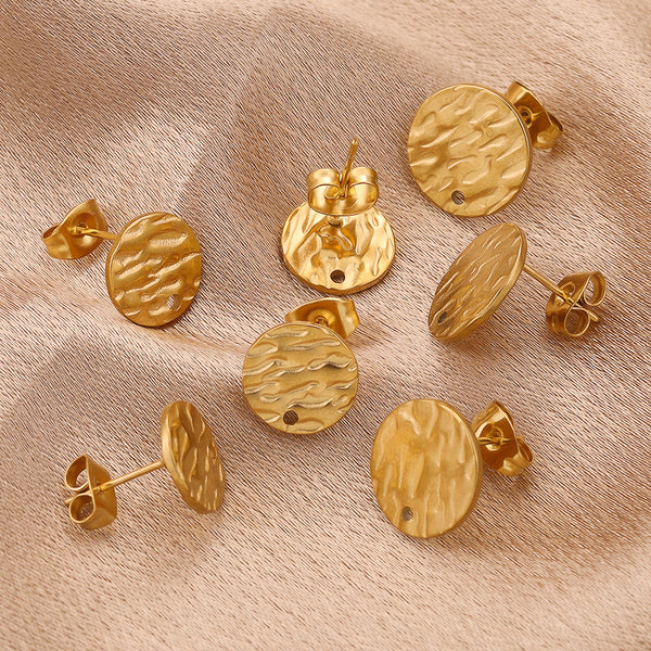Stainless Steel Round Stud Earrings Irregular Embossed Original Stud Earrings With Holes Earrings Diy Stud Earrings Accessories