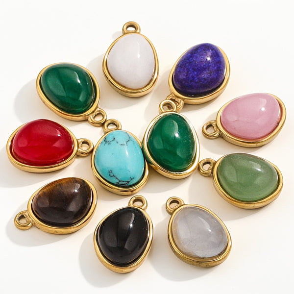 Elements Natural Stone Pendant Emerald Bean Bean Shape Pendant Stainless Steel Plated 18k Real Gold Pendant Pendant