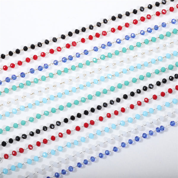 4mm Crystal Stainless Steel Chain Beaded Handmade Spacer Chain Diy Handmade Crystal Chain