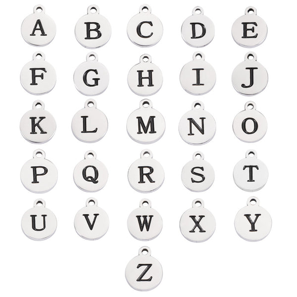 Mirror Stainless Steel Corrosion Blackening Letter Jewelry Accessories Diy Outer Hole Round A-Z Round Pendant