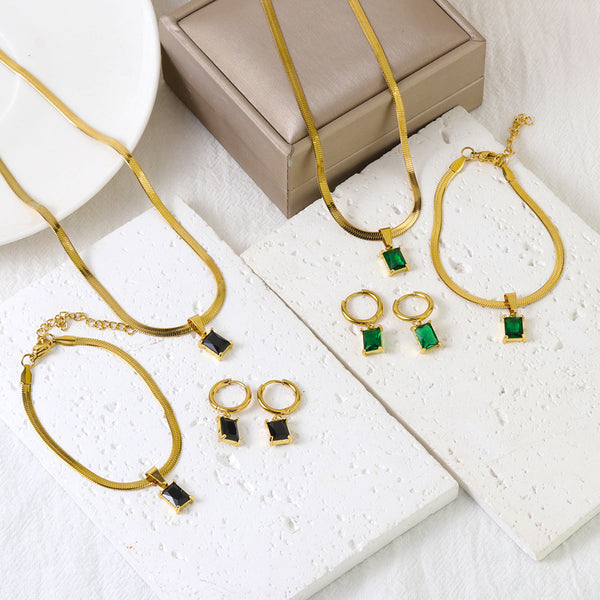 Personality Trend Stainless Steel Blade Necklace Bracelet Earrings Set