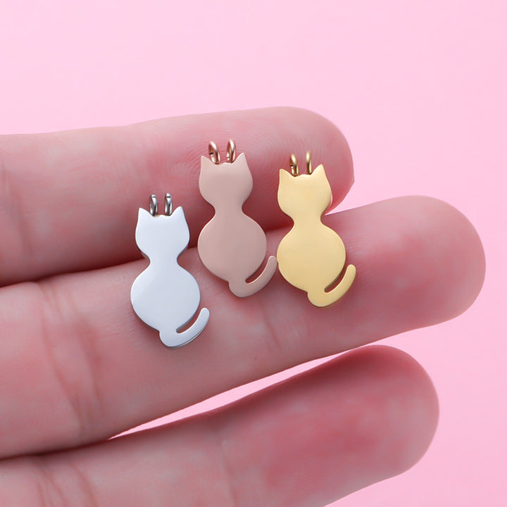 Polished Stainless Steel Animal Series Tag Accessories DIY Pet Cute Cat Pendant