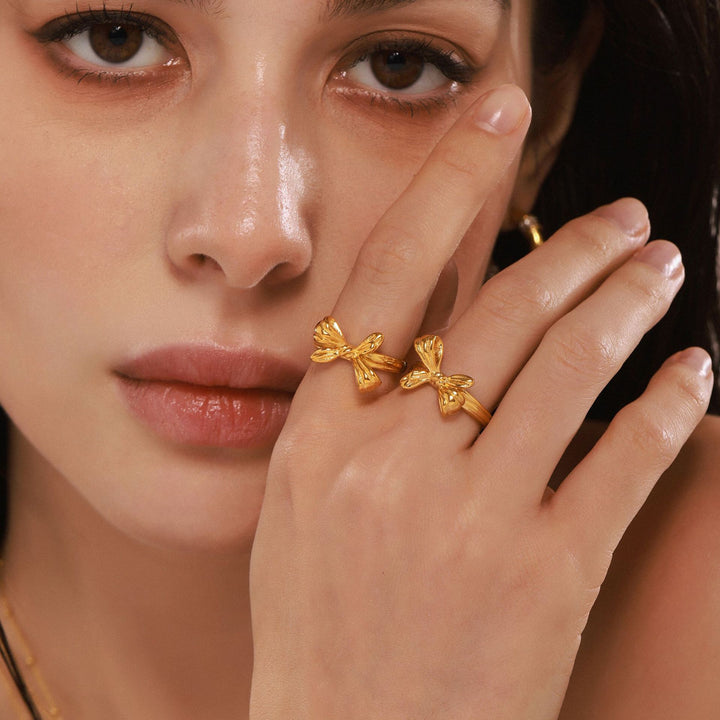 Dream Internet Celebrity Same Bow Opening Niche Ring Stainless Steel Pvd Vacuum Plating