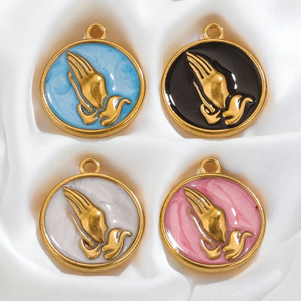 Stainless Steel Hands Folded Prayer Round Pendant Diy Love Necklace Bracelet Earrings