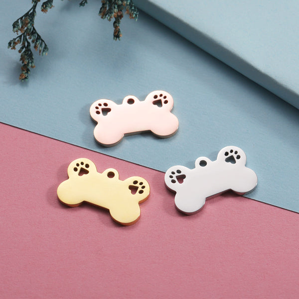 Stainless Steel Pet Pendant Jewelry Accessories Diy Dog Bone Hollow Dog Paw Pendant